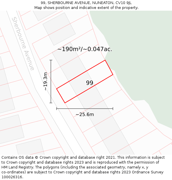 99, SHERBOURNE AVENUE, NUNEATON, CV10 9JL: Plot and title map