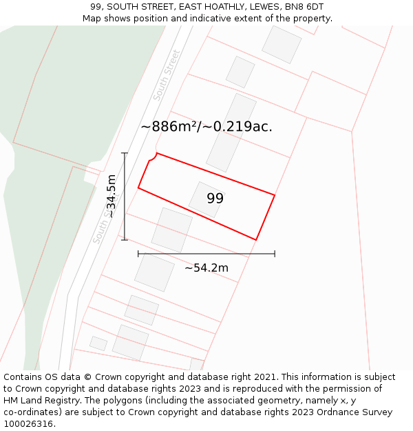 99, SOUTH STREET, EAST HOATHLY, LEWES, BN8 6DT: Plot and title map