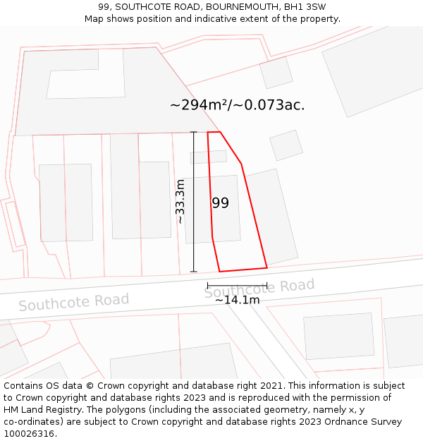 99, SOUTHCOTE ROAD, BOURNEMOUTH, BH1 3SW: Plot and title map