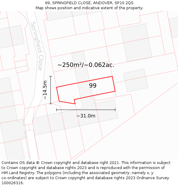 99, SPRINGFIELD CLOSE, ANDOVER, SP10 2QS: Plot and title map
