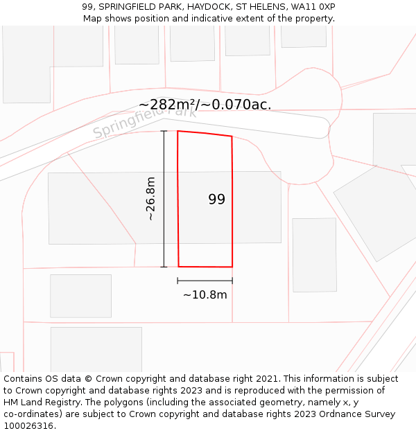 99, SPRINGFIELD PARK, HAYDOCK, ST HELENS, WA11 0XP: Plot and title map