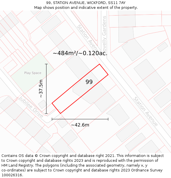 99, STATION AVENUE, WICKFORD, SS11 7AY: Plot and title map