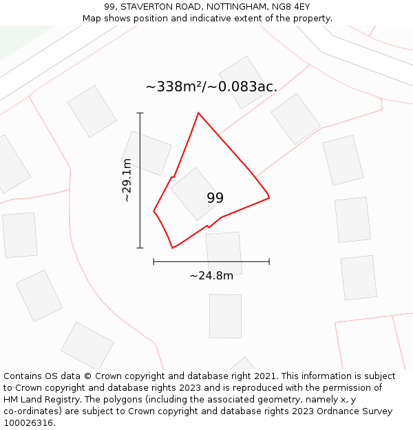 99, STAVERTON ROAD, NOTTINGHAM, NG8 4EY: Plot and title map