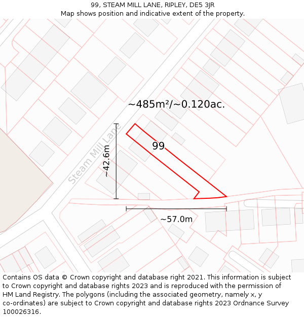 99, STEAM MILL LANE, RIPLEY, DE5 3JR: Plot and title map