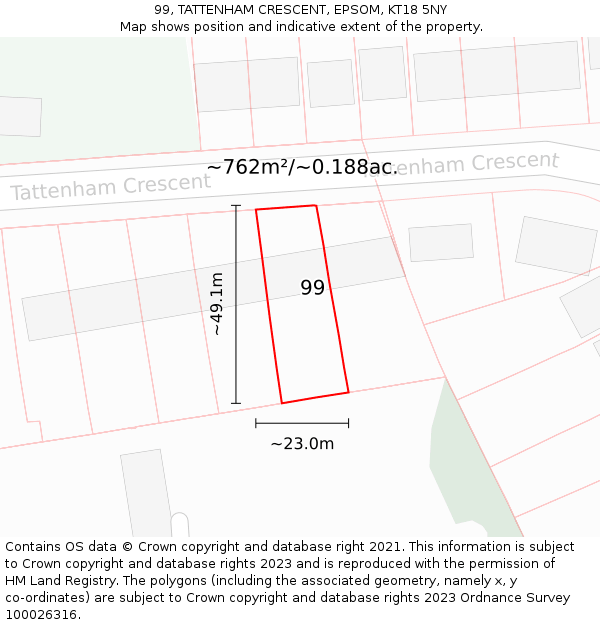 99, TATTENHAM CRESCENT, EPSOM, KT18 5NY: Plot and title map