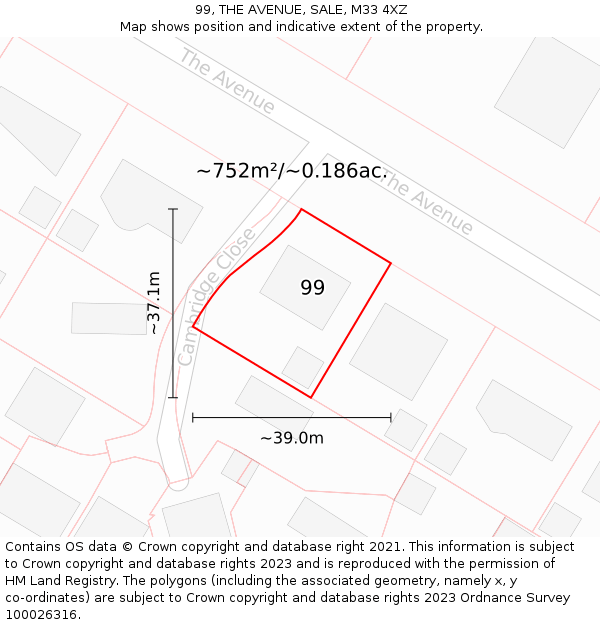 99, THE AVENUE, SALE, M33 4XZ: Plot and title map