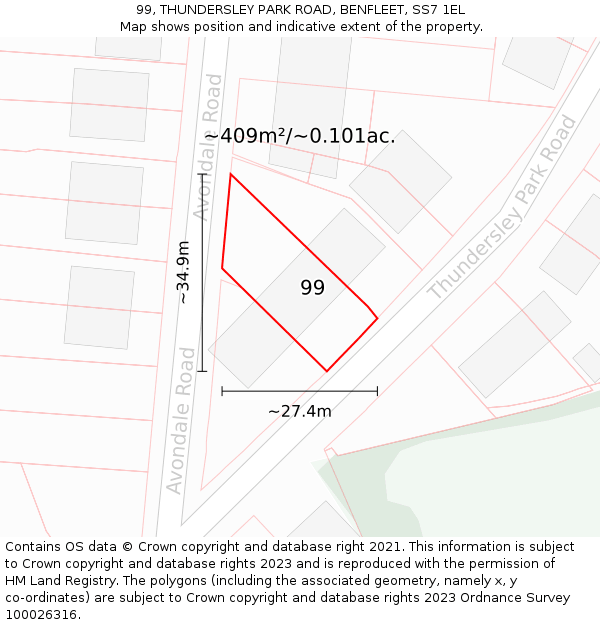 99, THUNDERSLEY PARK ROAD, BENFLEET, SS7 1EL: Plot and title map