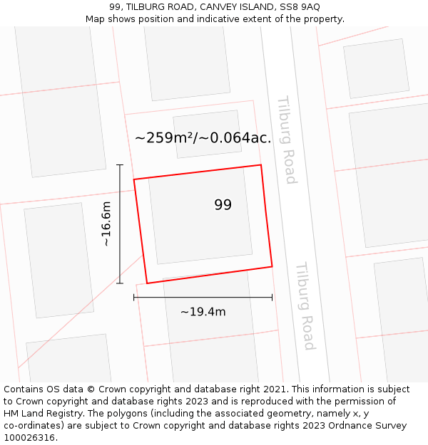 99, TILBURG ROAD, CANVEY ISLAND, SS8 9AQ: Plot and title map