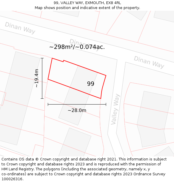 99, VALLEY WAY, EXMOUTH, EX8 4RL: Plot and title map