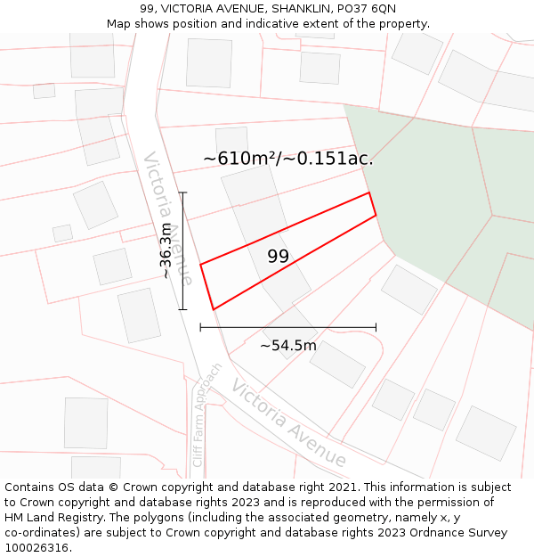 99, VICTORIA AVENUE, SHANKLIN, PO37 6QN: Plot and title map