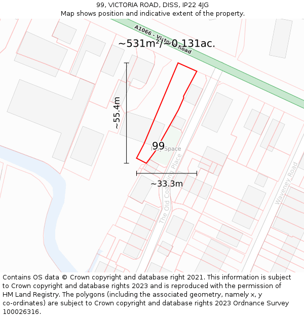 99, VICTORIA ROAD, DISS, IP22 4JG: Plot and title map