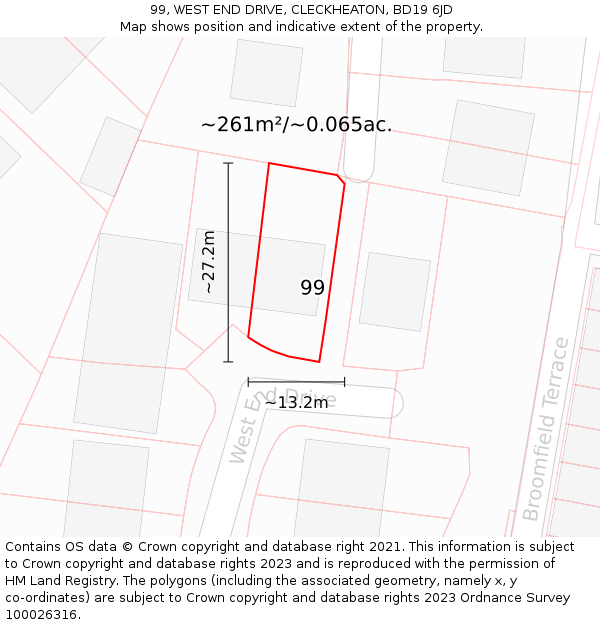 99, WEST END DRIVE, CLECKHEATON, BD19 6JD: Plot and title map