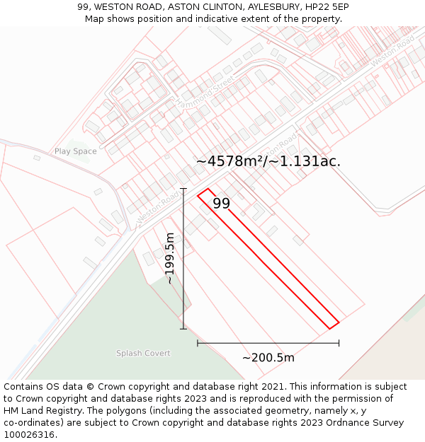 99, WESTON ROAD, ASTON CLINTON, AYLESBURY, HP22 5EP: Plot and title map