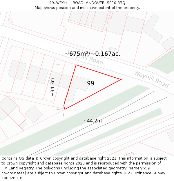 99, WEYHILL ROAD, ANDOVER, SP10 3BQ: Plot and title map