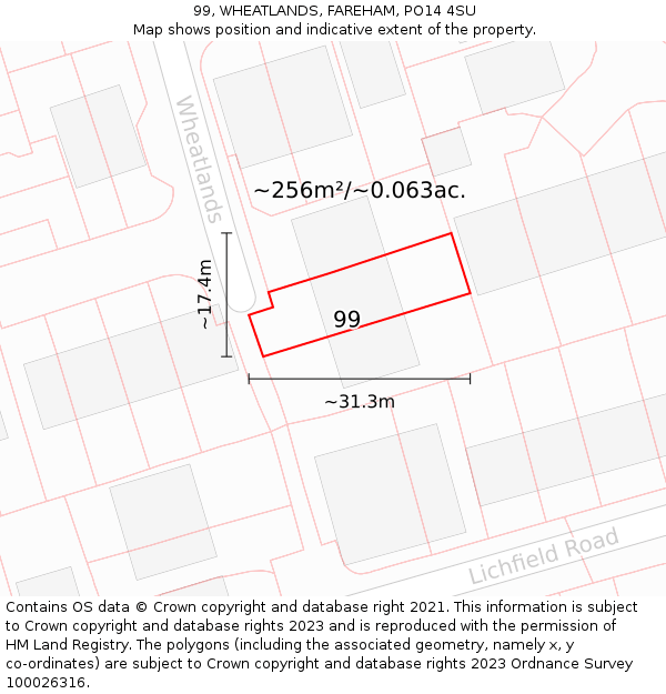 99, WHEATLANDS, FAREHAM, PO14 4SU: Plot and title map