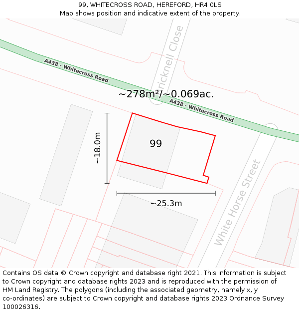 99, WHITECROSS ROAD, HEREFORD, HR4 0LS: Plot and title map