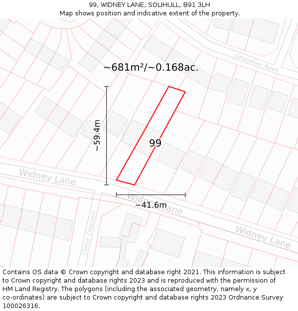 99, WIDNEY LANE, SOLIHULL, B91 3LH: Plot and title map