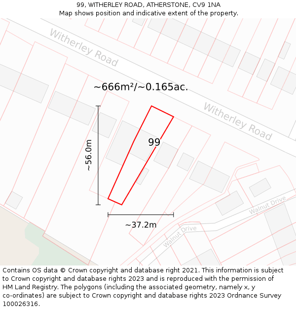 99, WITHERLEY ROAD, ATHERSTONE, CV9 1NA: Plot and title map