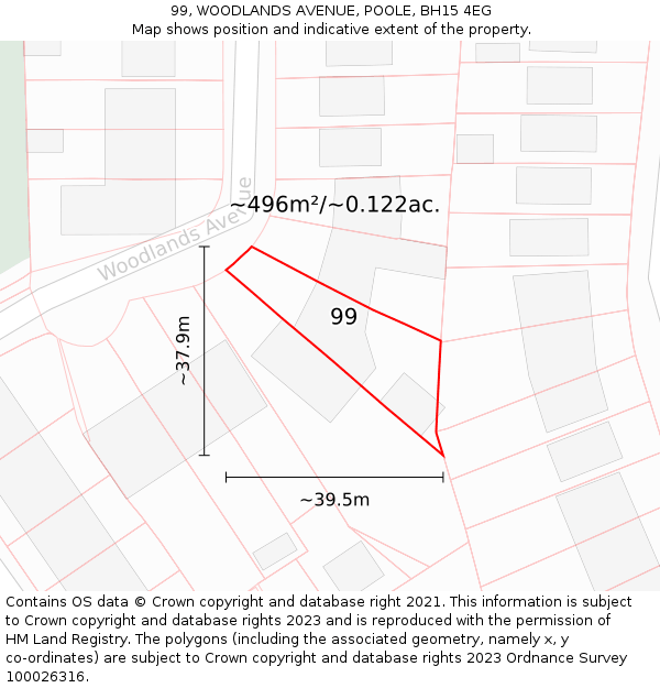 99, WOODLANDS AVENUE, POOLE, BH15 4EG: Plot and title map