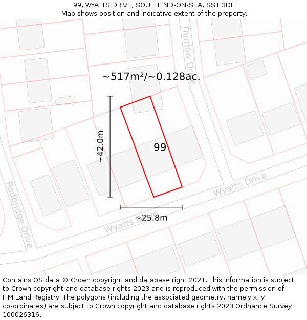 99, WYATTS DRIVE, SOUTHEND-ON-SEA, SS1 3DE: Plot and title map