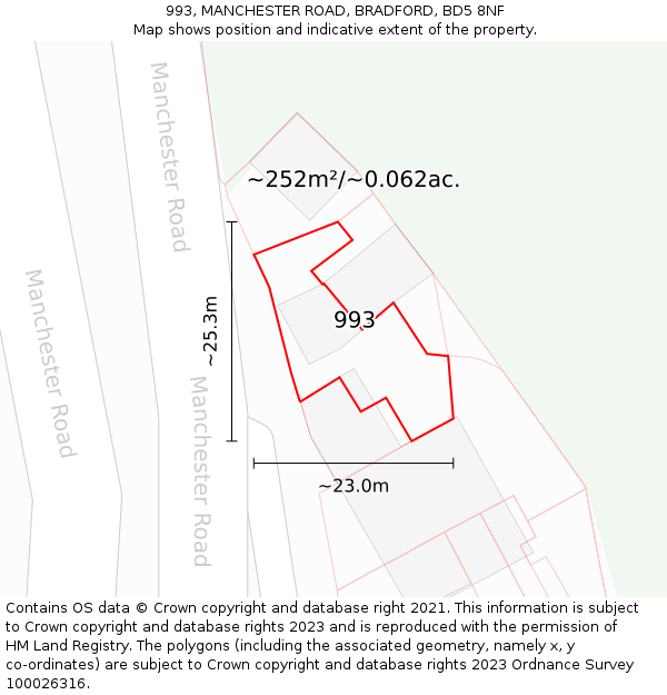 993, MANCHESTER ROAD, BRADFORD, BD5 8NF: Plot and title map