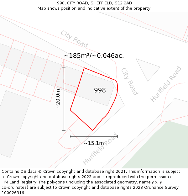 998, CITY ROAD, SHEFFIELD, S12 2AB: Plot and title map
