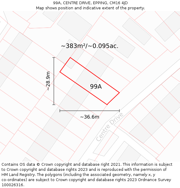 99A, CENTRE DRIVE, EPPING, CM16 4JD: Plot and title map