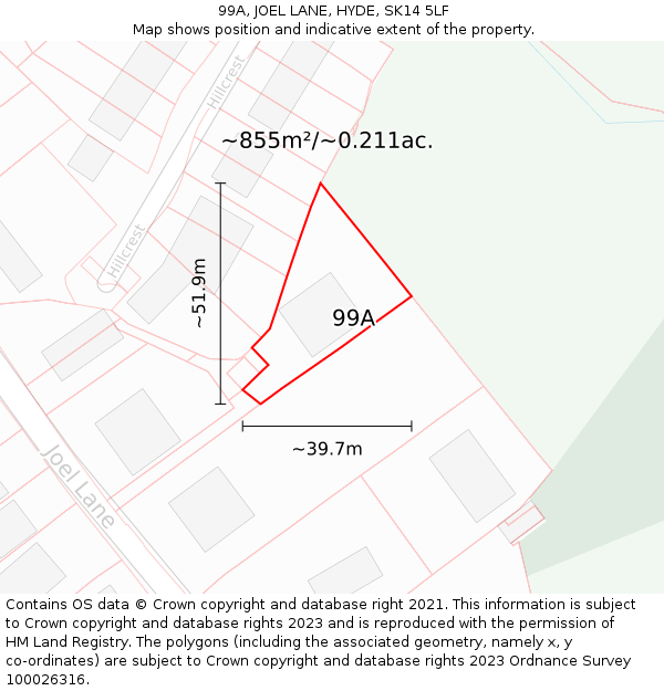 99A, JOEL LANE, HYDE, SK14 5LF: Plot and title map