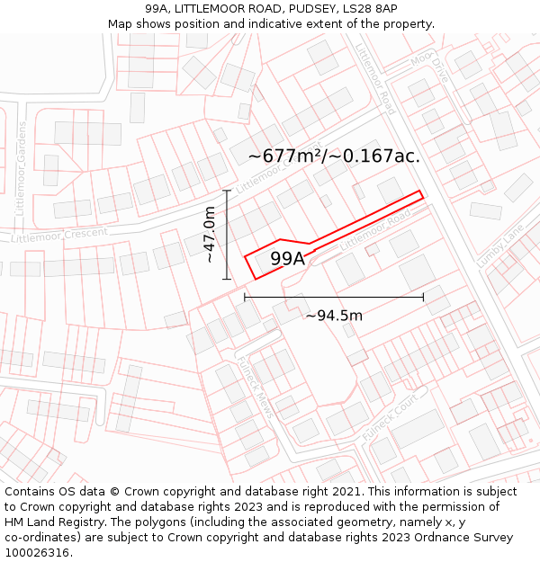 99A, LITTLEMOOR ROAD, PUDSEY, LS28 8AP: Plot and title map