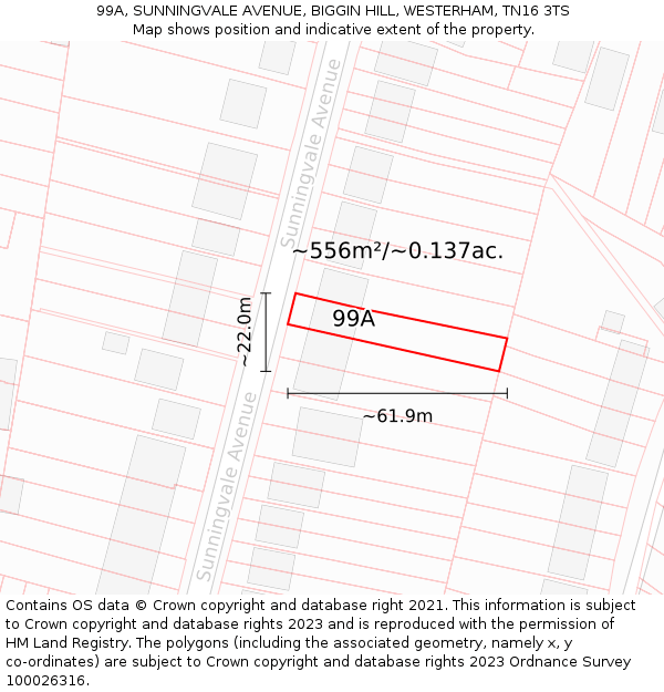 99A, SUNNINGVALE AVENUE, BIGGIN HILL, WESTERHAM, TN16 3TS: Plot and title map