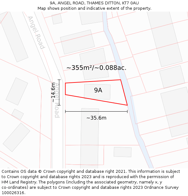 9A, ANGEL ROAD, THAMES DITTON, KT7 0AU: Plot and title map