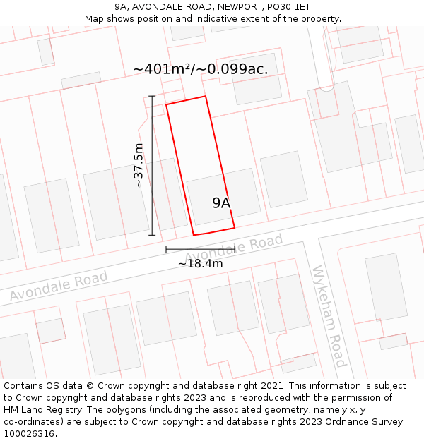 9A, AVONDALE ROAD, NEWPORT, PO30 1ET: Plot and title map