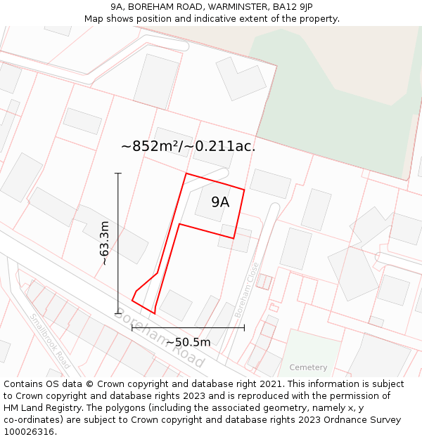 9A, BOREHAM ROAD, WARMINSTER, BA12 9JP: Plot and title map