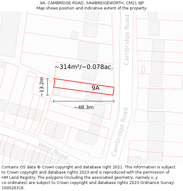 9A, CAMBRIDGE ROAD, SAWBRIDGEWORTH, CM21 9JP: Plot and title map