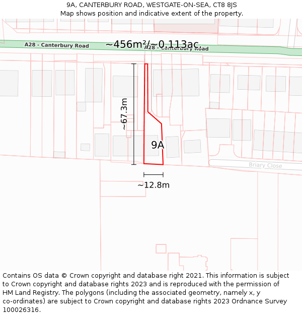 9A, CANTERBURY ROAD, WESTGATE-ON-SEA, CT8 8JS: Plot and title map