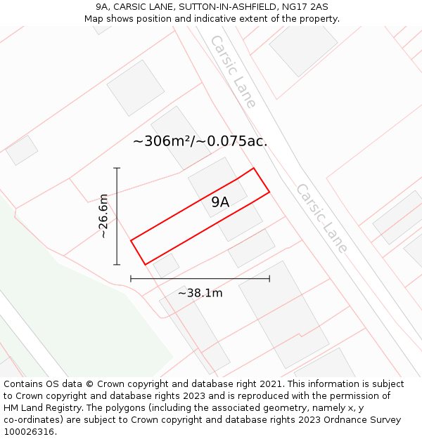 9A, CARSIC LANE, SUTTON-IN-ASHFIELD, NG17 2AS: Plot and title map