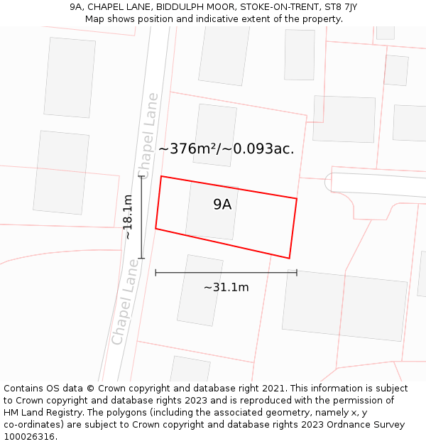 9A, CHAPEL LANE, BIDDULPH MOOR, STOKE-ON-TRENT, ST8 7JY: Plot and title map