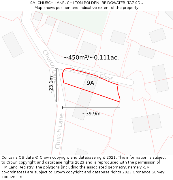 9A, CHURCH LANE, CHILTON POLDEN, BRIDGWATER, TA7 9DU: Plot and title map