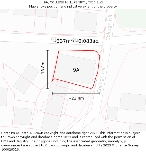 9A, COLLEGE HILL, PENRYN, TR10 8LG: Plot and title map