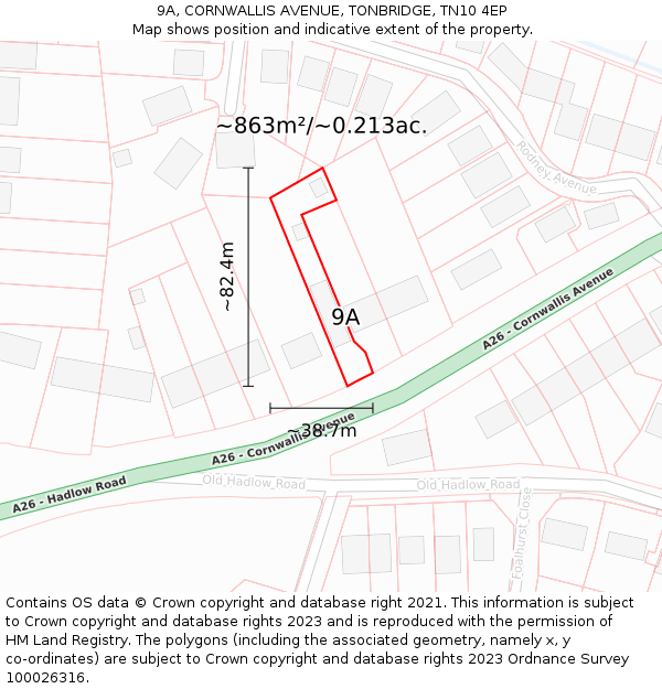 9A, CORNWALLIS AVENUE, TONBRIDGE, TN10 4EP: Plot and title map