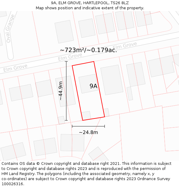 9A, ELM GROVE, HARTLEPOOL, TS26 8LZ: Plot and title map