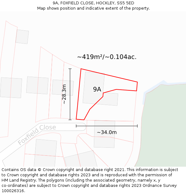 9A, FOXFIELD CLOSE, HOCKLEY, SS5 5ED: Plot and title map