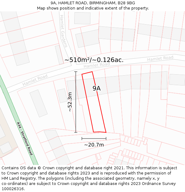 9A, HAMLET ROAD, BIRMINGHAM, B28 9BG: Plot and title map