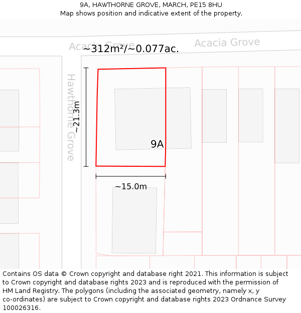 9A, HAWTHORNE GROVE, MARCH, PE15 8HU: Plot and title map