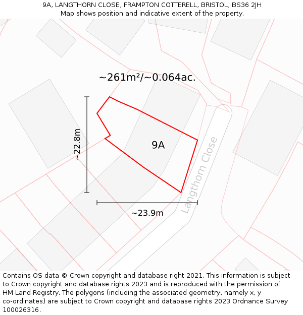 9A, LANGTHORN CLOSE, FRAMPTON COTTERELL, BRISTOL, BS36 2JH: Plot and title map