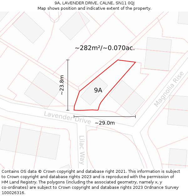 9A, LAVENDER DRIVE, CALNE, SN11 0QJ: Plot and title map