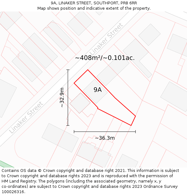 9A, LINAKER STREET, SOUTHPORT, PR8 6RR: Plot and title map