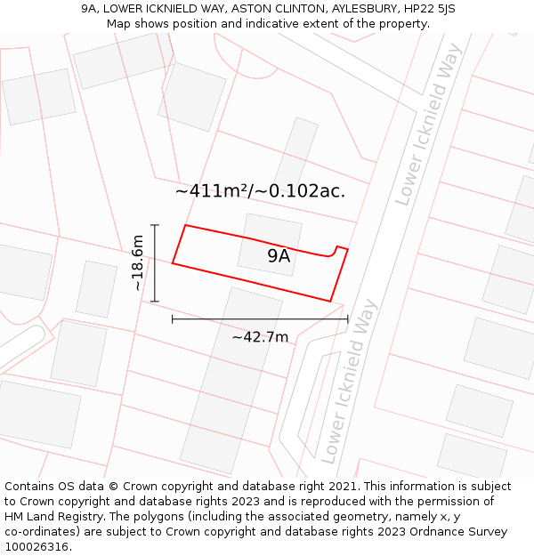 9A, LOWER ICKNIELD WAY, ASTON CLINTON, AYLESBURY, HP22 5JS: Plot and title map