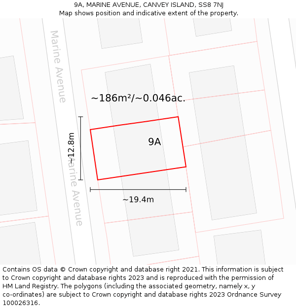 9A, MARINE AVENUE, CANVEY ISLAND, SS8 7NJ: Plot and title map