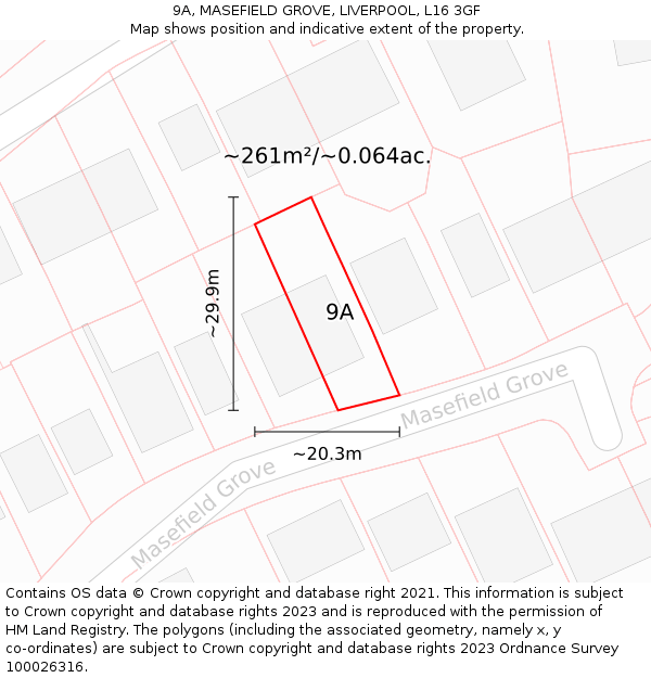 9A, MASEFIELD GROVE, LIVERPOOL, L16 3GF: Plot and title map